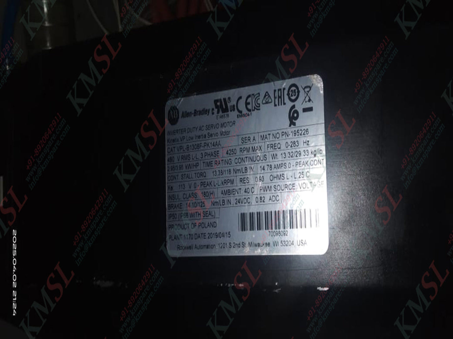 VPL-B1306F-PK14AA Allen Bradley Servo Motor | KMSPARE LINK PVT LTD